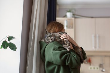 gazdi vállán pihen a macska