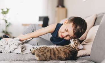little boy and his cat