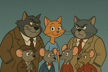 macskák és egerek AI kép rajzfilmes stílusban